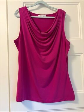Calvin Klein Sleeveless Draped Cowl Neck Top - Fuchsia